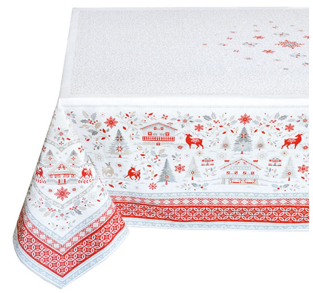 French coated or cotton tablecloth (Cervin. white/red)